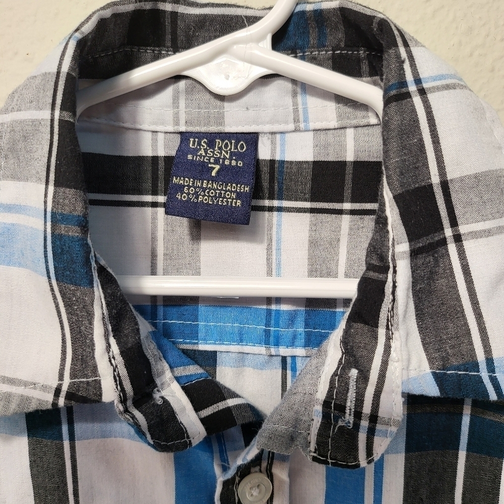 US Polo Boys Blue and Black Plaid Shirt - Picture 5 of 6